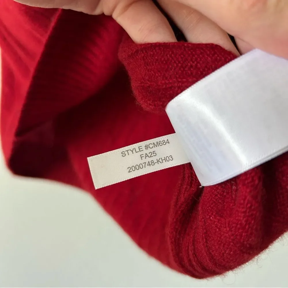 J. Crew Cashmere Cable Knit Sweater Shell Contrast Trim Red Preppy Fisherman